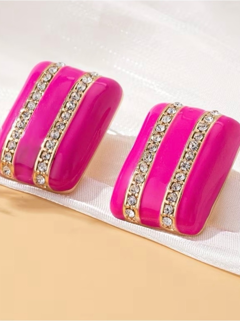 Hot Pink Crystal Stripe Clip-On Earrings